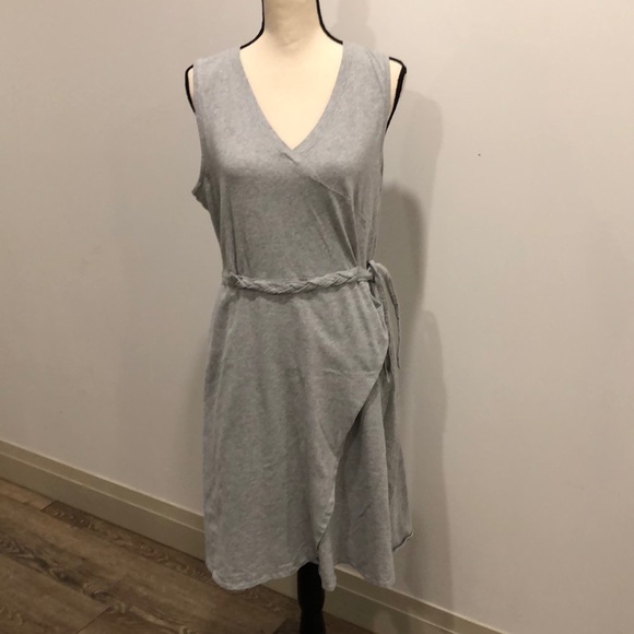 Athleta grey cotton dress wrap with braid waist  trim size L - Picture 1 of 11